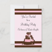 Roze en Chocolade Stripe Birthday Uitnodiging (Voorkant)