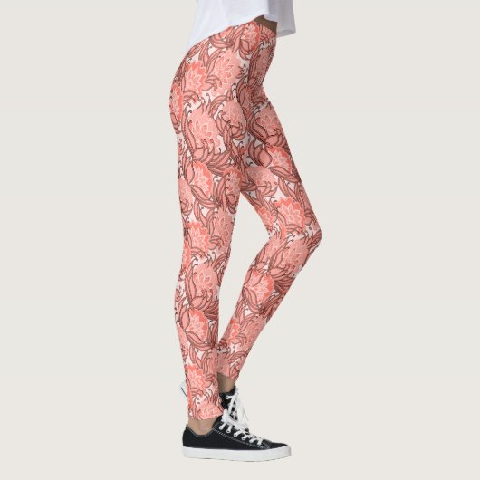 Roze en Coral Tropical Floral Pattern Leggings (Rechts)