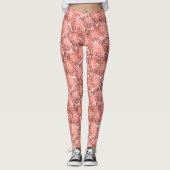 Roze en Coral Tropical Floral Pattern Leggings (Voorkant)