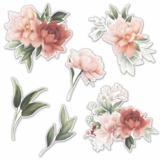 Roze en Cream Flowers en Greenery Vinyl Stickers