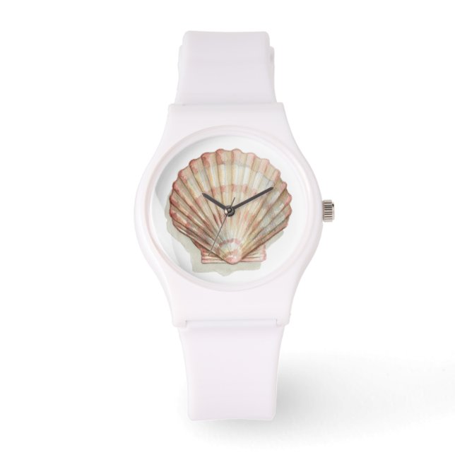 Roze en Cream Seashell Horloge (Voorkant)