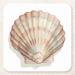 Roze en Cream Seashell Vierkante Kartonnen Onderzetter