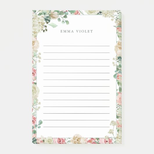 Roze en Cream  Waterverf Floral naam Post-it® Notes (Voorkant)