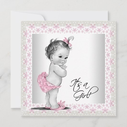 Roze en crème Baby shower Kaart (Voorkant)