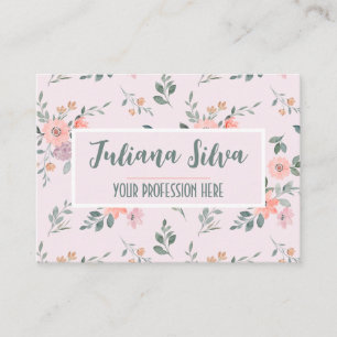 Roze en Crème Bloemen met QR Visitekaartje