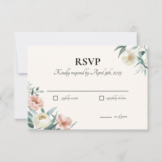 Roze en crème bloemen RSVP kaarten (Voorkant)