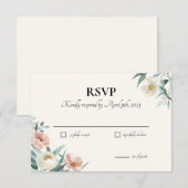 Roze en crème bloemen RSVP kaarten (Voorkant / Achterkant)