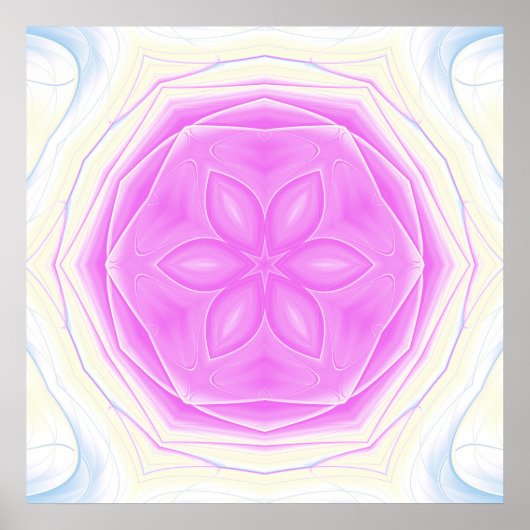 Roze en Crème caleidoscopische Mandala Art Poster (Voorkant)