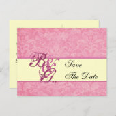 Roze en Crème Damast Save Datum Aankondigingskaart (Voorkant / Achterkant)