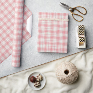 Roze en Crème Gingham Plaid Tartan Cadeaupapier