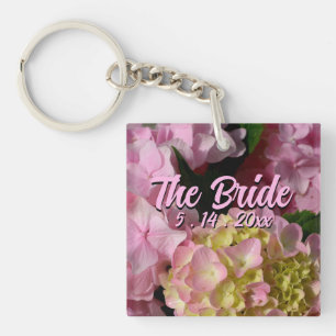 Roze en Crème Hydrangea's voor de Bruid Sleutelhanger