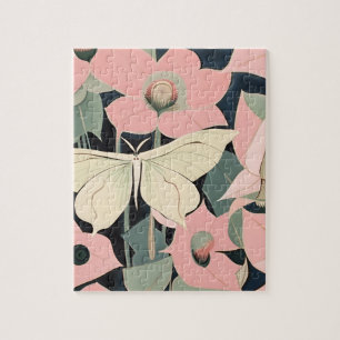 Roze en Crème - Luna Maanvlinder en Maansbloemen Legpuzzel
