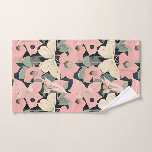 Roze en crème - Luna Moth en Moonflower Bad Handdoek (Handdoek)