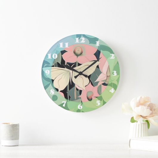 Roze en crème - Luna Moth en Moonflower Grote Klok (Huis)