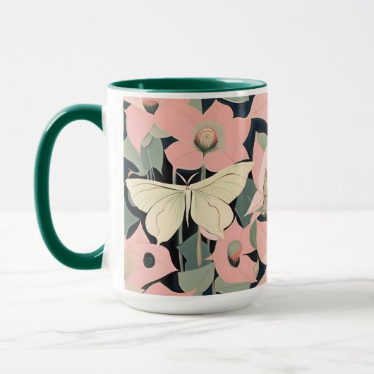 Roze en crème - Luna Moth en Moonflower Mok (Links)