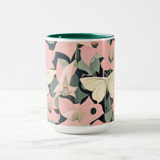 Roze en crème - Luna Moth en Moonflower Mok (Midden)