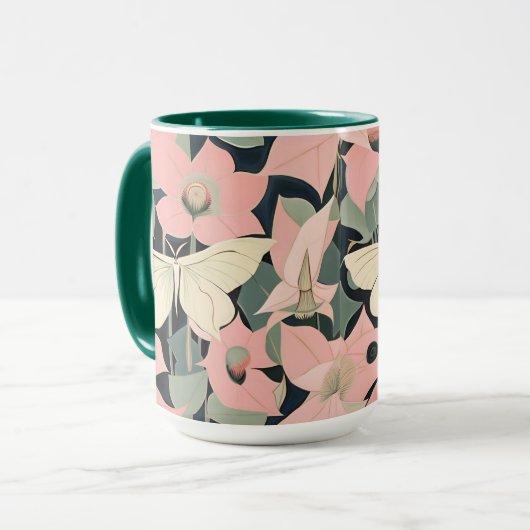 Roze en crème - Luna Moth en Moonflower Mok (Voorkant links)