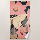 Roze en crème - Luna Moth en Moonflower Strandlaken (Voorkant)