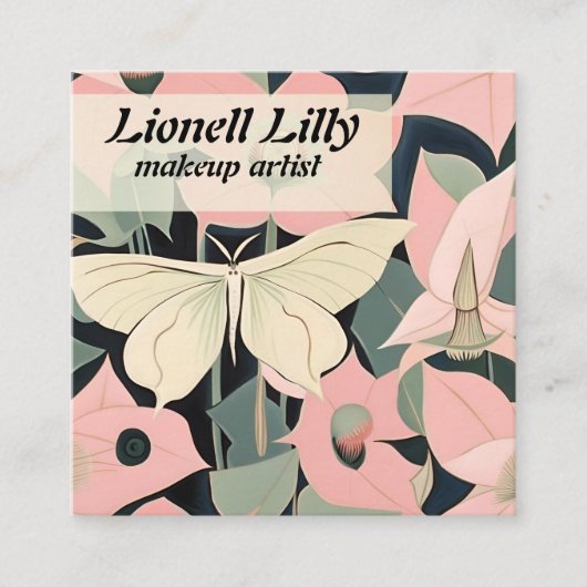 Roze en crème - Luna Moth en Moonflower Vierkante Visitekaartje (Voorkant)