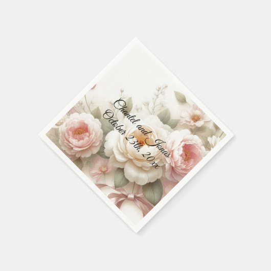 Roze en Crème Rozen Peony Trouwpapier Servetten (Hoek)