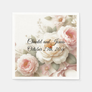 Roze en Crème Rozen Pioen Huwelijk Papieren Servet