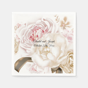 Roze en Crème Rozen Pioen Huwelijkspapieren Servet