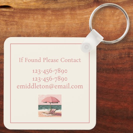 Roze en crème strandstoel en paraplu sleutelhanger (Achterkant)