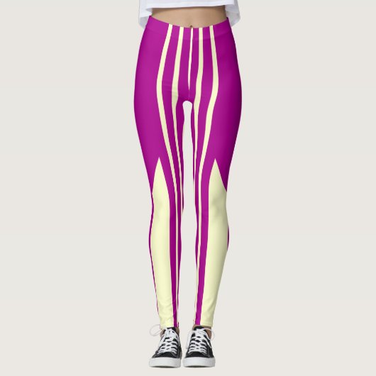 Roze en Crème strepen leggings (Voorkant)