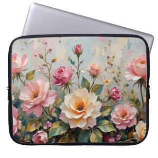 Roze en Crème Tuin Rozen Art Laptop Sleeve