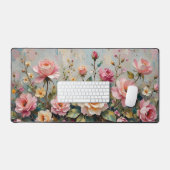 Roze en Crème Tuin Rozen Bloemen Bureaumat (Keyboard & Muis)