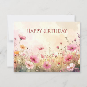 Roze en crème wilde bloemen Gefeliciteerd verjaard Briefkaart