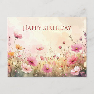 Roze en crème wilde bloemen Gefeliciteerd verjaard Briefkaart