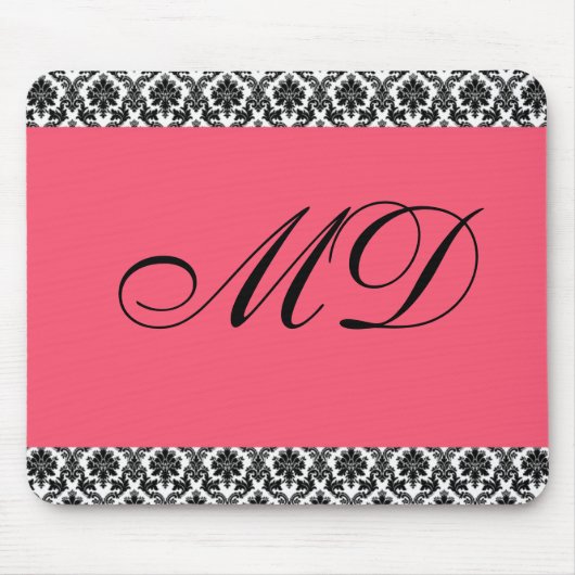Roze en Damask Print Mousepad Muismat (Voorkant)