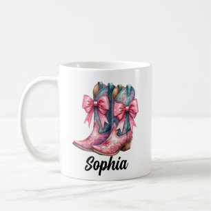 Roze en Denim Blue Cowgirl laarzen gepersonaliseer Koffiemok