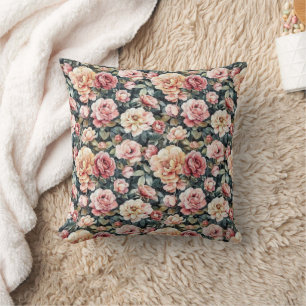 Roze en donkergroene bloemenshabby chique Vintage Kussen