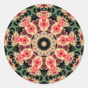 Roze en donkergroene fractale caleidoscoop ronde sticker