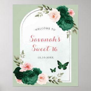 Roze en Emerald Groen Zoet 16 Welkomstbord Poster