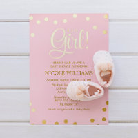 Roze en Faux Gold Confetti Girl Baby shower Invit