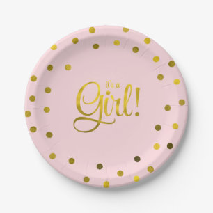 Roze en Faux Gold Foil Girl Baby shower Papieren Bordje