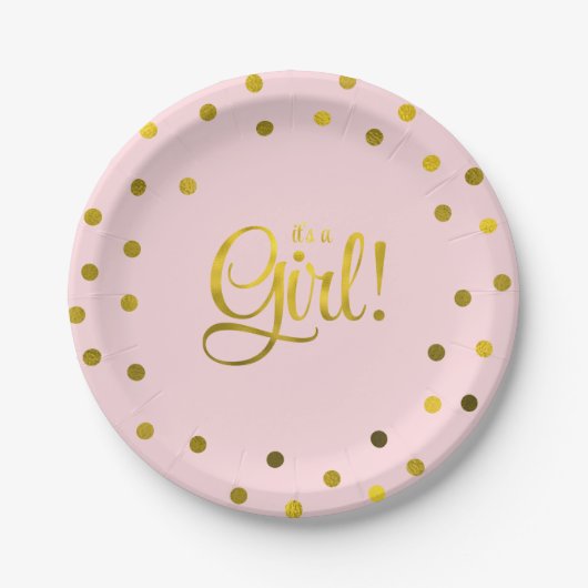 Roze en Faux Gold Foil Meisje Baby shower Papieren Bordje (Voorkant)
