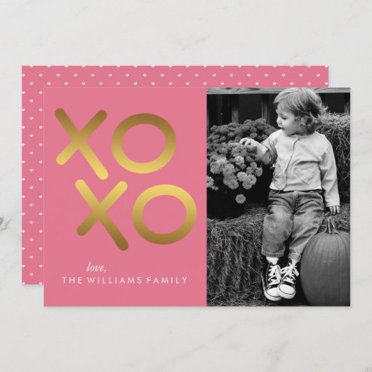 Roze en Faux Gold Foil XOXO Valentijnsdag Feestdagenkaart (Voorkant / Achterkant)