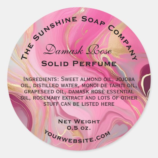 Roze en Faux Goud Marmeren Cosmetica Ronde Sticker (Voorkant)