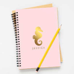 Roze en Faux Gouden Folie Seahorse gepersonaliseer Notitieboek