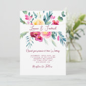 Roze en Fushia waterverf floral custom Bruiloft Kaart (Staand voorkant)