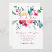 Roze en Fushia waterverf floral custom Bruiloft Kaart (Voorkant / Achterkant)