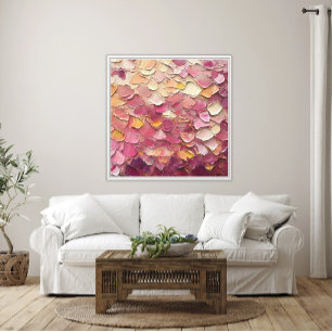 Roze en geel Abstract Impasto Textured Effect Canvas Afdruk