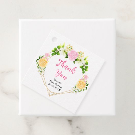 Roze en Geel Bloemen Baby shower Dank u Bedankjes Labels (In situ)