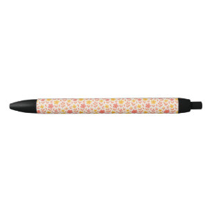 Roze en geel bloempatroon zwarte inkt pen