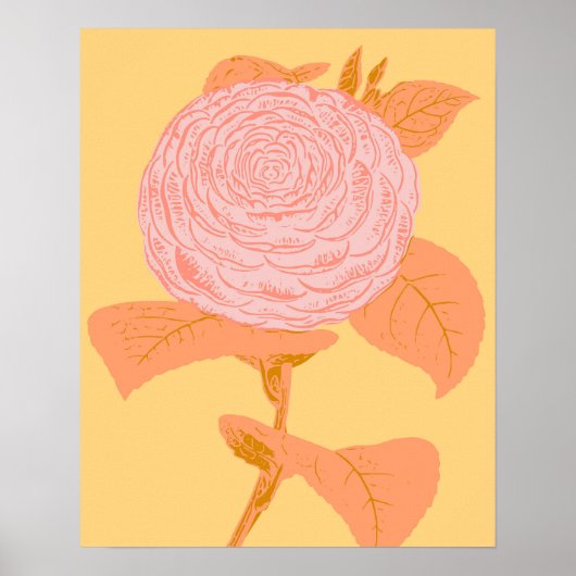 Roze en Geel Botanische Tekening Coquette Poster (Voorkant)