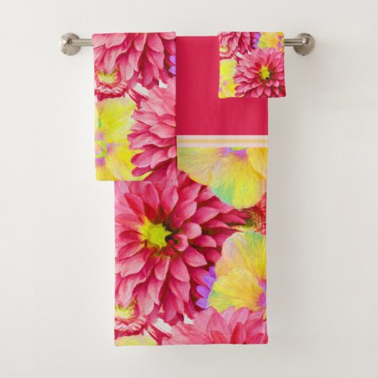 Roze en geel Floral Bad Handdoek (Insitu)